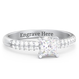 1/2 ct. Princess Gemstone Peek-A-Boo Engagement Ring with Double Row Accents in 925 Sterling Silver with White Premium Zirconia and Cubic Zirconia