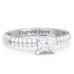 1/2 ct. Princess Gemstone Peek-A-Boo Engagement Ring with Double Row Accents in 925 Sterling Silver with White Premium Zirconia and Blue Sapphire