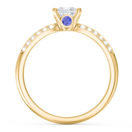 1/2 ct. Princess Gemstone Peek-A-Boo Engagement Ring with Double Row Accents – 10K Yellow Gold with White Premium Zirconia and Blue Sapphire
