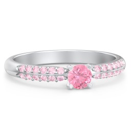1/4 ct. Round Gemstone Engagement Ring with Double Row Accents