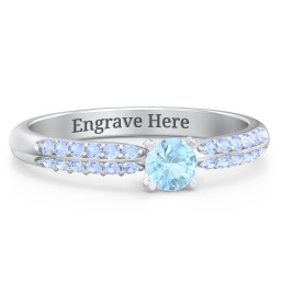 1/4 ct. Round Gemstone Engagement Ring with Double Row Accents in 925 Sterling Silver with Blue Topaz and Fancy Blue Premium Zirconia