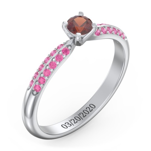 1/4 ct. Round Gemstone Engagement Ring with Double Row Accents – Sterling Silver with Garnet and Red Premium Zirconia
