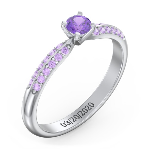 1/4 ct. Round Gemstone Engagement Ring with Double Row Accents