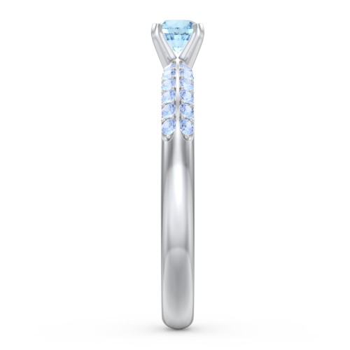 1/4 ct. Round Gemstone Engagement Ring with Double Row Accents – Sterling Silver with Blue Topaz and Fancy Blue Premium Zirconia