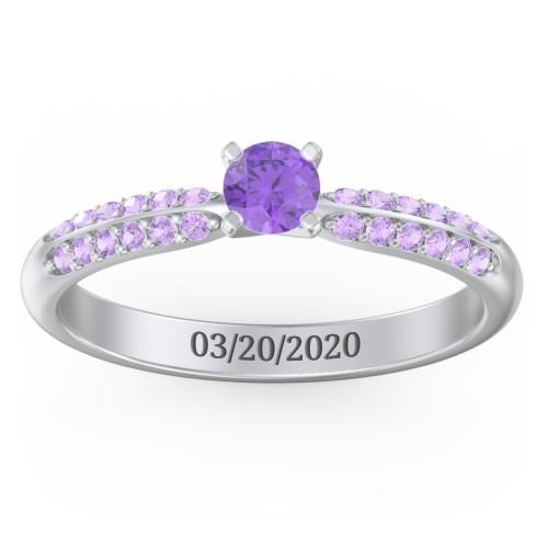 1/4 ct. Round Gemstone Engagement Ring with Double Row Accents