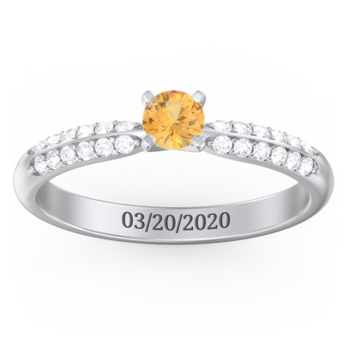 1/4 ct. Round Gemstone Engagement Ring with Double Row Accents
