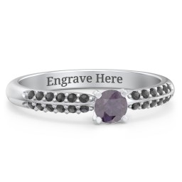 1/4 ct. Round Gemstone Engagement Ring with Double Row Accents in 925 Sterling Silver with Alexandrite and Black Premium Zirconia