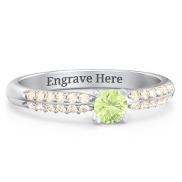 1/4 ct. Round Gemstone Engagement Ring with Double Row Accents in 925 Sterling Silver with Peridot and Fancy Yellow Premium Zirconia