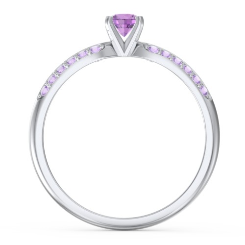 1/4 ct. Round Gemstone Engagement Ring with Double Row Accents – Sterling Silver with Amethyst and Amethyst Premium Zirconia
