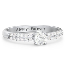 1/4 ct. Round Gemstone Peek-A-Boo Engagement Ring with Double Row Accents in 925 Sterling Silver with Cubic Zirconia and White Premium Zirconia