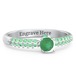 1/4 ct. Round Gemstone Peek-A-Boo Engagement Ring with Double Row Accents in 925 Sterling Silver with Emerald and Green Premium Zirconia
