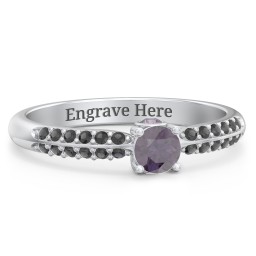 1/4 ct. Round Gemstone Peek-A-Boo Engagement Ring with Double Row Accents in 925 Sterling Silver with Alexandrite and Black Premium Zirconia