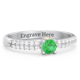1/4 ct. Round Gemstone Peek-A-Boo Engagement Ring with Double Row Accents in 925 Sterling Silver with Emerald, White Premium Zirconia, and Citrine