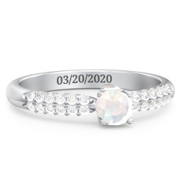 1/4 ct. Round Gemstone Peek-A-Boo Engagement Ring with Double Row Accents in 925 Sterling Silver with Opal and White Premium Zirconia