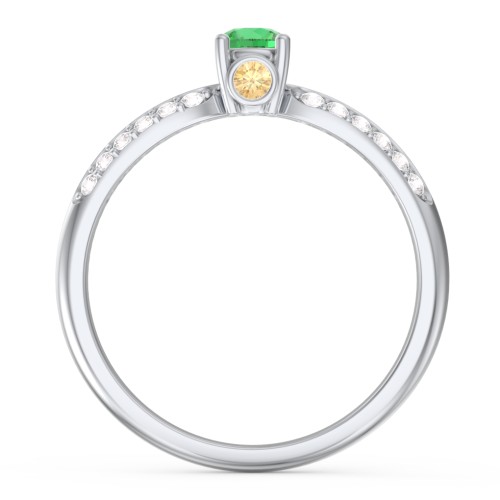 1/4 ct. Round Gemstone Peek-A-Boo Engagement Ring with Double Row Accents – 10K White Gold with Emerald, White Premium Zirconia, and Citrine