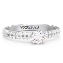 1/3 ct. Round Gemstone Engagement Ring with Double Row Accents in 925 Sterling Silver with White Premium Zirconia