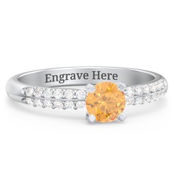 1/2 ct. Round Gemstone Engagement Ring with Double Row Accents