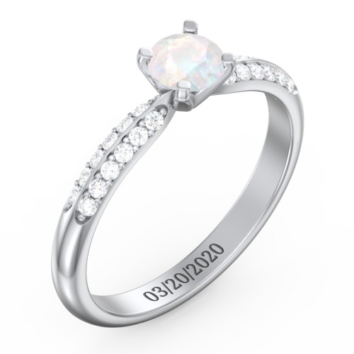 1/2 ct. Round Gemstone Engagement Ring with Double Row Accents