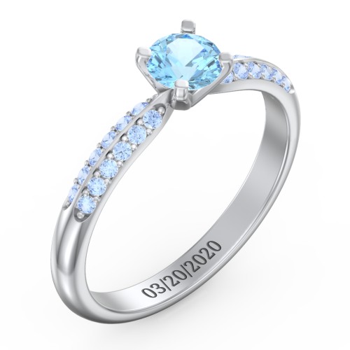 1/2 ct. Round Gemstone Engagement Ring with Double Row Accents – Sterling Silver with Blue Topaz and Fancy Blue Premium Zirconia