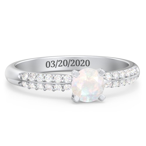 1/2 ct. Round Gemstone Engagement Ring with Double Row Accents