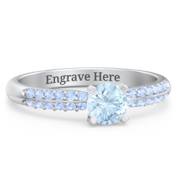 1/2 ct. Round Gemstone Engagement Ring with Double Row Accents in 925 Sterling Silver with Aquamarine and Fancy Blue Premium Zirconia