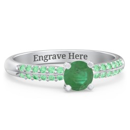 1/2 ct. Round Gemstone Engagement Ring with Double Row Accents in 925 Sterling Silver with Emerald and Green Premium Zirconia