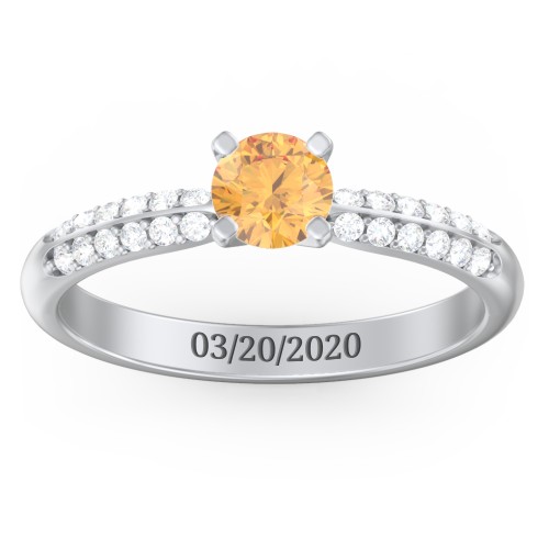 1/2 ct. Round Gemstone Engagement Ring with Double Row Accents – Sterling Silver with Citrine and White Premium Zirconia