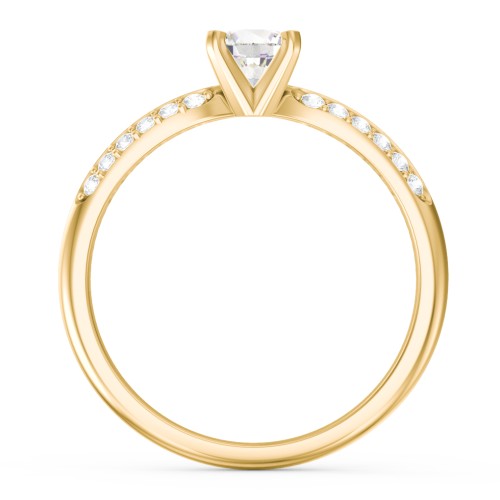 1/2 ct. Round Gemstone Engagement Ring with Double Row Accents – 10K Yellow Gold with Cubic Zirconia and White Premium Zirconia
