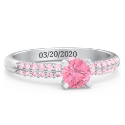 1/2 ct. Round Gemstone Peek-A-Boo Engagement Ring with Double Row Accents in 925 Sterling Silver with Pink Tourmaline and Fancy Pink Premium Zirconia