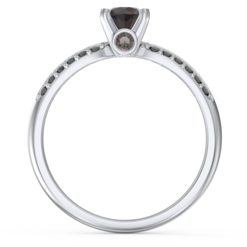 1/2 ct. Round Gemstone Peek-A-Boo Engagement Ring with Double Row Accents – Sterling Silver with Smokey Quartz and Black Premium Zirconia