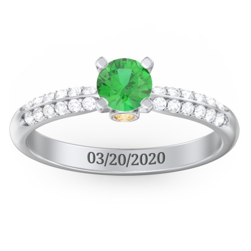 1/2 ct. Round Gemstone Peek-A-Boo Engagement Ring with Double Row Accents – Sterling Silver with Emerald, White Premium Zirconia, and Citrine
