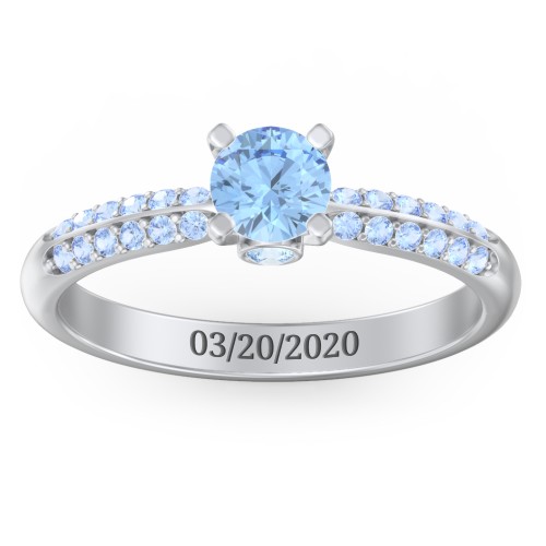 1/2 ct. Round Gemstone Peek-A-Boo Engagement Ring with Double Row Accents – Sterling Silver with Blue Topaz and Fancy Blue Premium Zirconia
