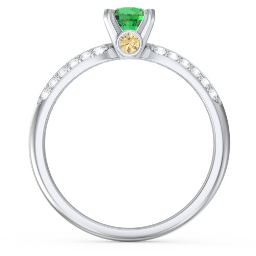 1/2 ct. Round Gemstone Peek-A-Boo Engagement Ring with Double Row Accents – 10K White Gold with Emerald, White Premium Zirconia, and Citrine