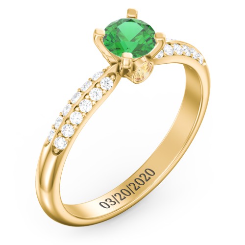 1/2 ct. Round Gemstone Peek-A-Boo Engagement Ring with Double Row Accents – 10K Yellow Gold with Emerald, White Premium Zirconia, and Citrine