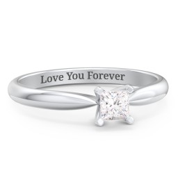 1/4 ct. Princess Gemstone Engagement Ring with Tapered Band in 925 Sterling Silver with Diamond