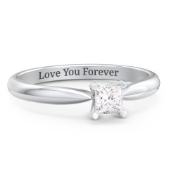 1/4 ct. Princess Gemstone Engagement Ring with Tapered Band – 10K Yellow Gold with White Premium Zirconia