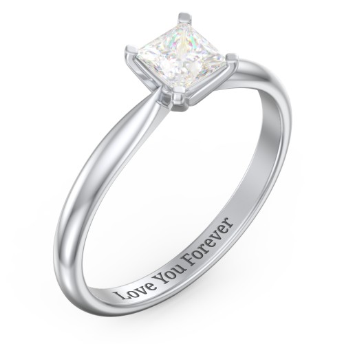 1/2 ct. Princess Gemstone Engagement Ring with Tapered Band – Sterling Silver with Lab Diamond