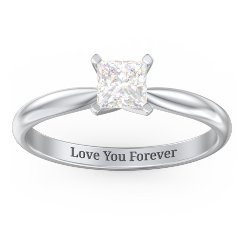 1/2 ct. Princess Gemstone Engagement Ring with Tapered Band – Sterling Silver with Lab Diamond