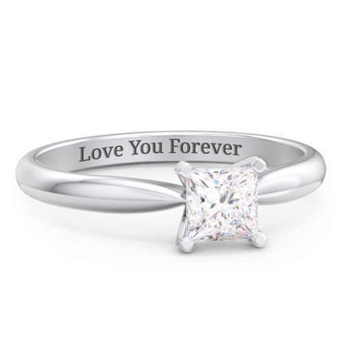 1/2 ct. Princess Gemstone Engagement Ring with Tapered Band – Sterling Silver with Lab Diamond