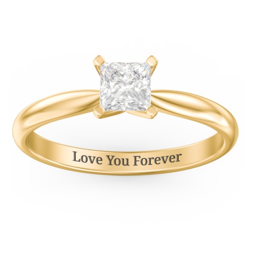 1/2 ct. Princess Gemstone Engagement Ring with Tapered Band – 10K Yellow Gold with White Premium Zirconia