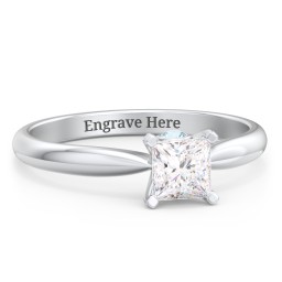 1/2 ct. Princess Gemstone Peek-A-Boo Engagement Ring with Tapered Band in 925 Sterling Silver with White Premium Zirconia and Blue Topaz
