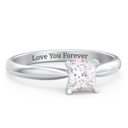 1/2 ct. Princess Gemstone Peek-A-Boo Engagement Ring with Tapered Band in 925 Sterling Silver with White Premium Zirconia and Pink Tourmaline