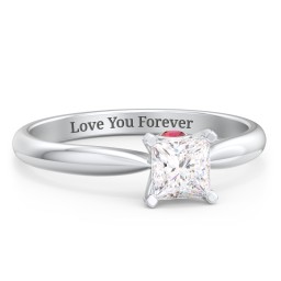 1/2 ct. Princess Gemstone Peek-A-Boo Engagement Ring with Tapered Band in 925 Sterling Silver with White Premium Zirconia and Garnet
