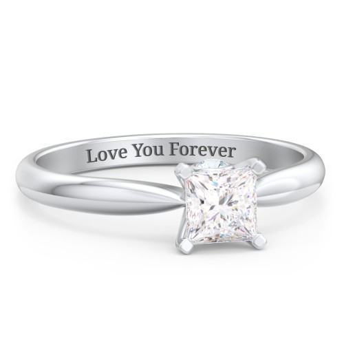 1/2 ct. Princess Gemstone Peek-A-Boo Engagement Ring with Tapered Band – Sterling Silver with White Premium Zirconia and Aquamarine