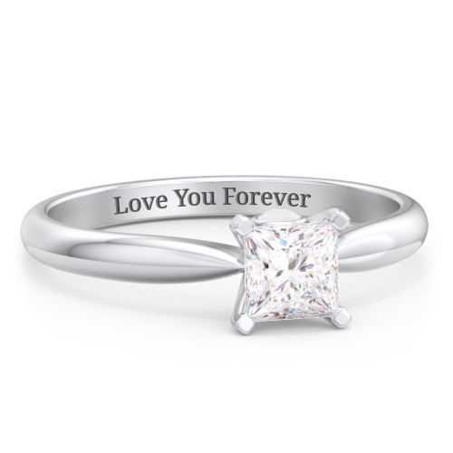 1/2 ct. Princess Gemstone Peek-A-Boo Engagement Ring with Tapered Band – Sterling Silver with White Premium Zirconia and Opal