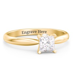 1/2 ct. Princess Gemstone Peek-A-Boo Engagement Ring with Tapered Band in 10K Solid Yellow Gold with White Premium Zirconia and Cubic Zirconia