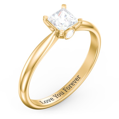 1/2 ct. Princess Gemstone Peek-A-Boo Engagement Ring with Tapered Band – 10K Yellow Gold with White Premium Zirconia and Cubic Zirconia