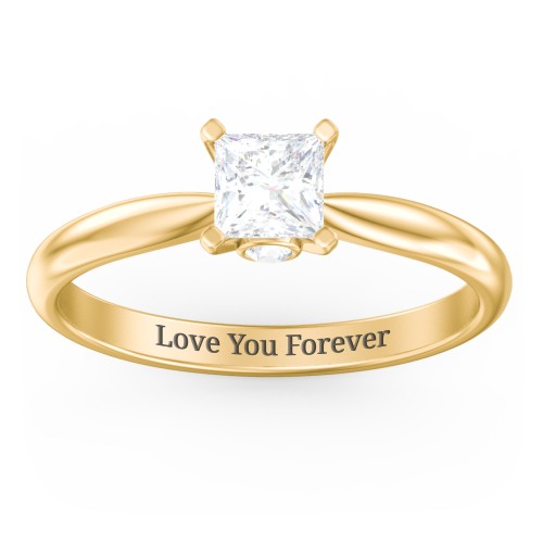 1/2 ct. Princess Gemstone Peek-A-Boo Engagement Ring with Tapered Band – 10K Yellow Gold with White Premium Zirconia and Cubic Zirconia