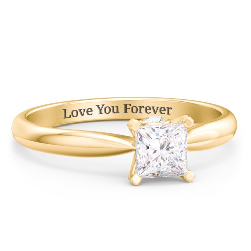 1/2 ct. Princess Gemstone Peek-A-Boo Engagement Ring with Tapered Band – 10K Yellow Gold with White Premium Zirconia and Cubic Zirconia