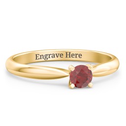 1/4 ct. Round Gemstone Engagement Ring with Tapered Band in 14K Solid Yellow Gold with Garnet
